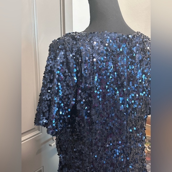 Calvin Klein Women's Dress Blue Sequin Short Sleeve V-Neck Gown - Picture 9 of 15